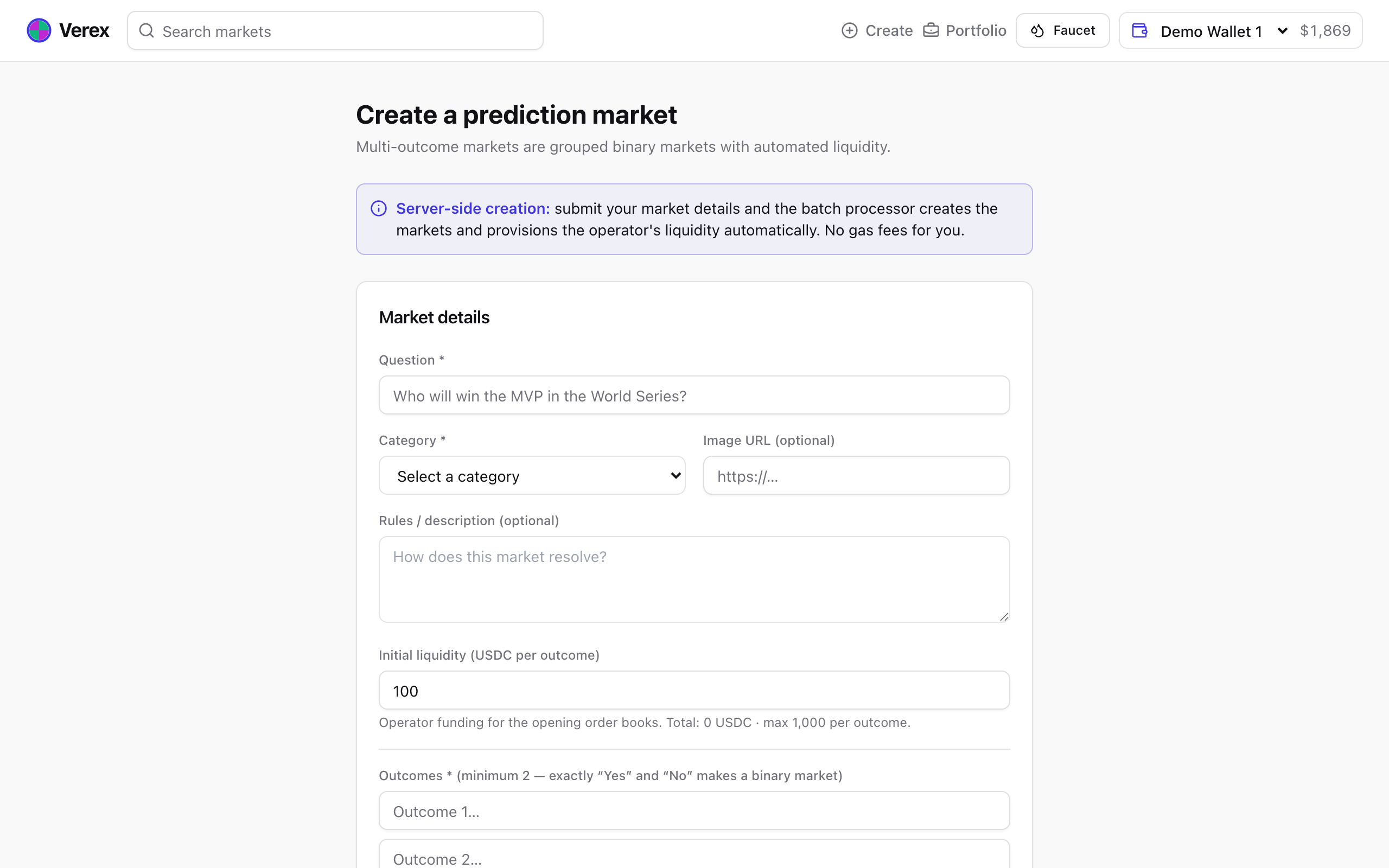 The create-market form