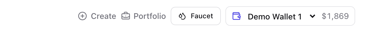 The nav controls: Create, Portfolio, Faucet, wallet selector